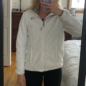 The North Face white fuzzy jacket